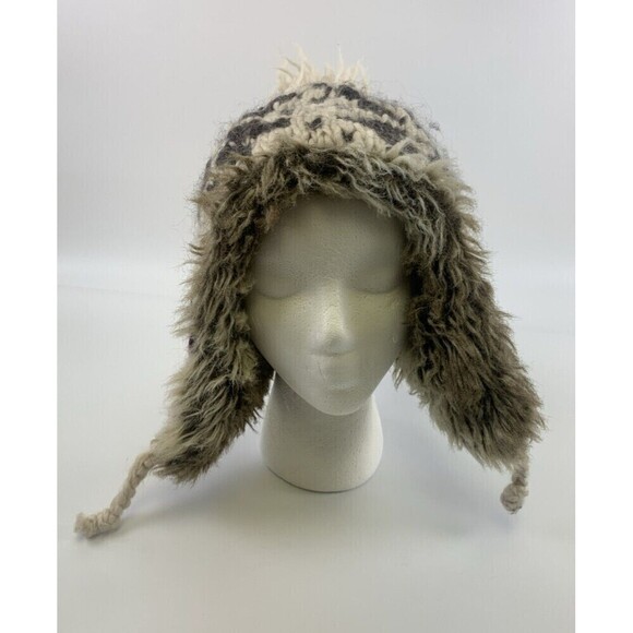 American Eagle Wool Alpaca Faux Fur Trapper Hat Fair Isle Knit Ear Flap One Size - Picture 3 of 14